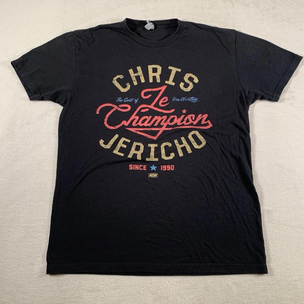 AEW Chris‎ Jericho “Le Champion” Wrestling T-Shirt Black The GOAT Since 1990 L